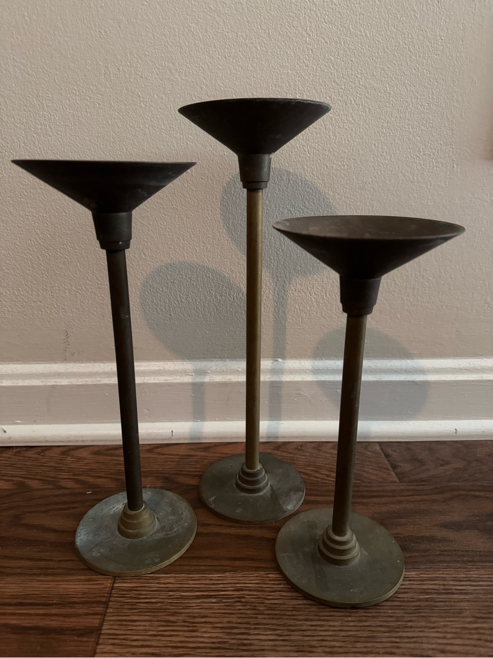 Vintage Martini Style Solid Brass Candle Holders - Set of 3